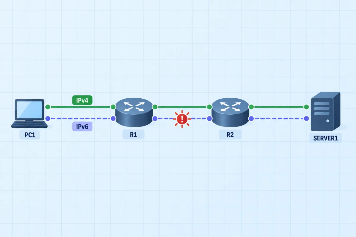 Dual Stack: IPv6 Beside IPv4: IPv6 troubleshooting scenario topology