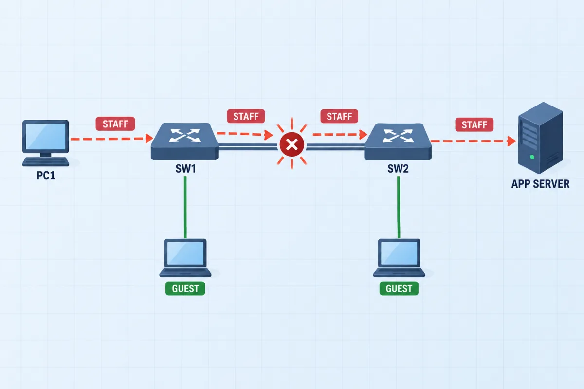 Campus VLAN: Restore the Uplink: VLANs & trunks troubleshooting scenario topology